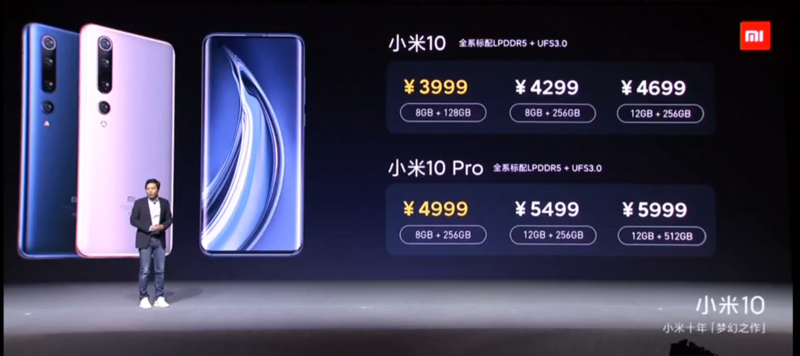今年一季度发布的小米10系列最高售价达到了5999元