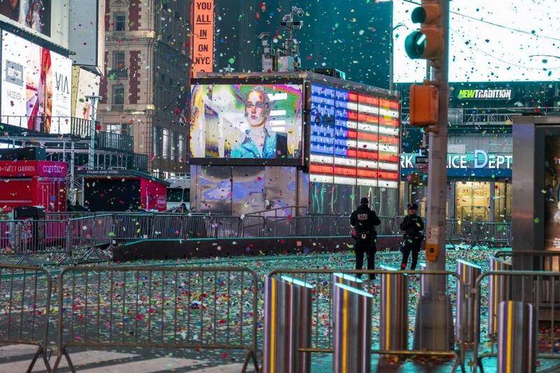 2021年的新年前夜,纽约时代广场人迹罕至