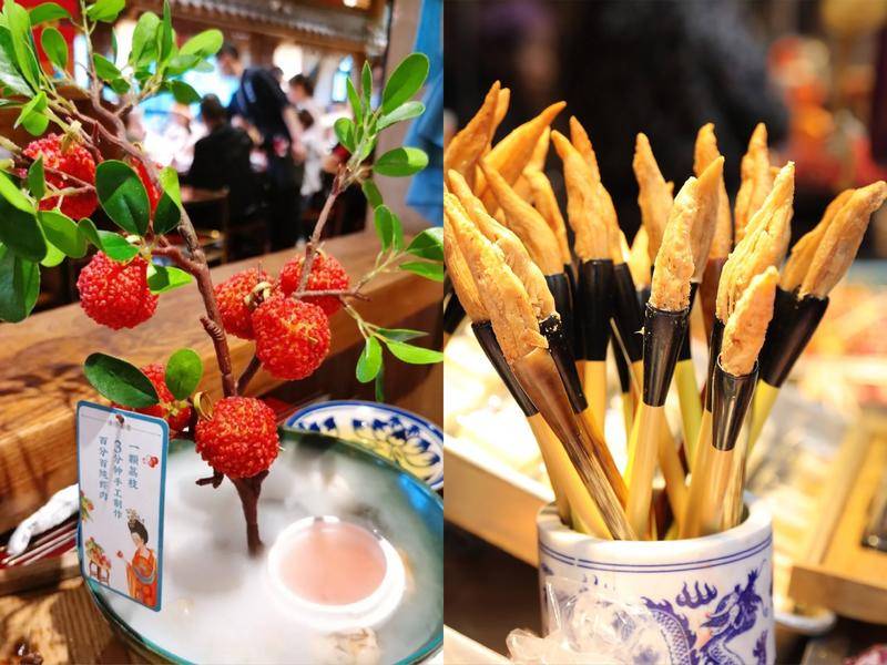 荔枝形状的“纯虾肉”妃子笑和毛笔形状的毛笔酥。来源:大众点评