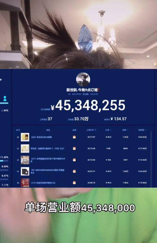 网红爆料殷世航当晚带货吵4500万 图源/快手