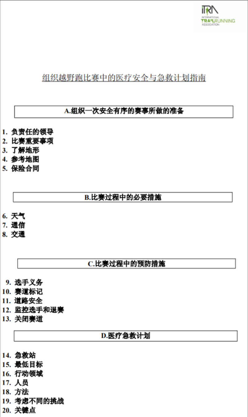 组织越野跑比赛中的医疗安全与急救计划指南 图片:ITRA官网