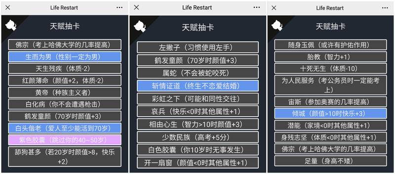 奇奇怪怪的天赋又增加了/图片:Life Restart